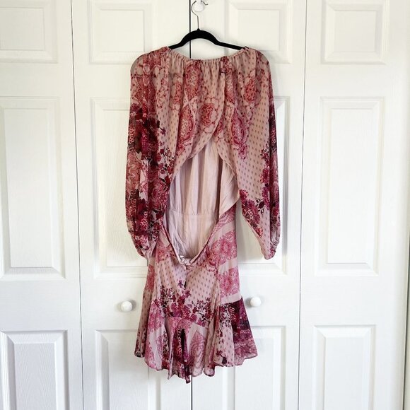 Free People Pink Puff Sleeve Billowy Open Back Mini Dress Women's Size Medium M - Picture 3 of 11